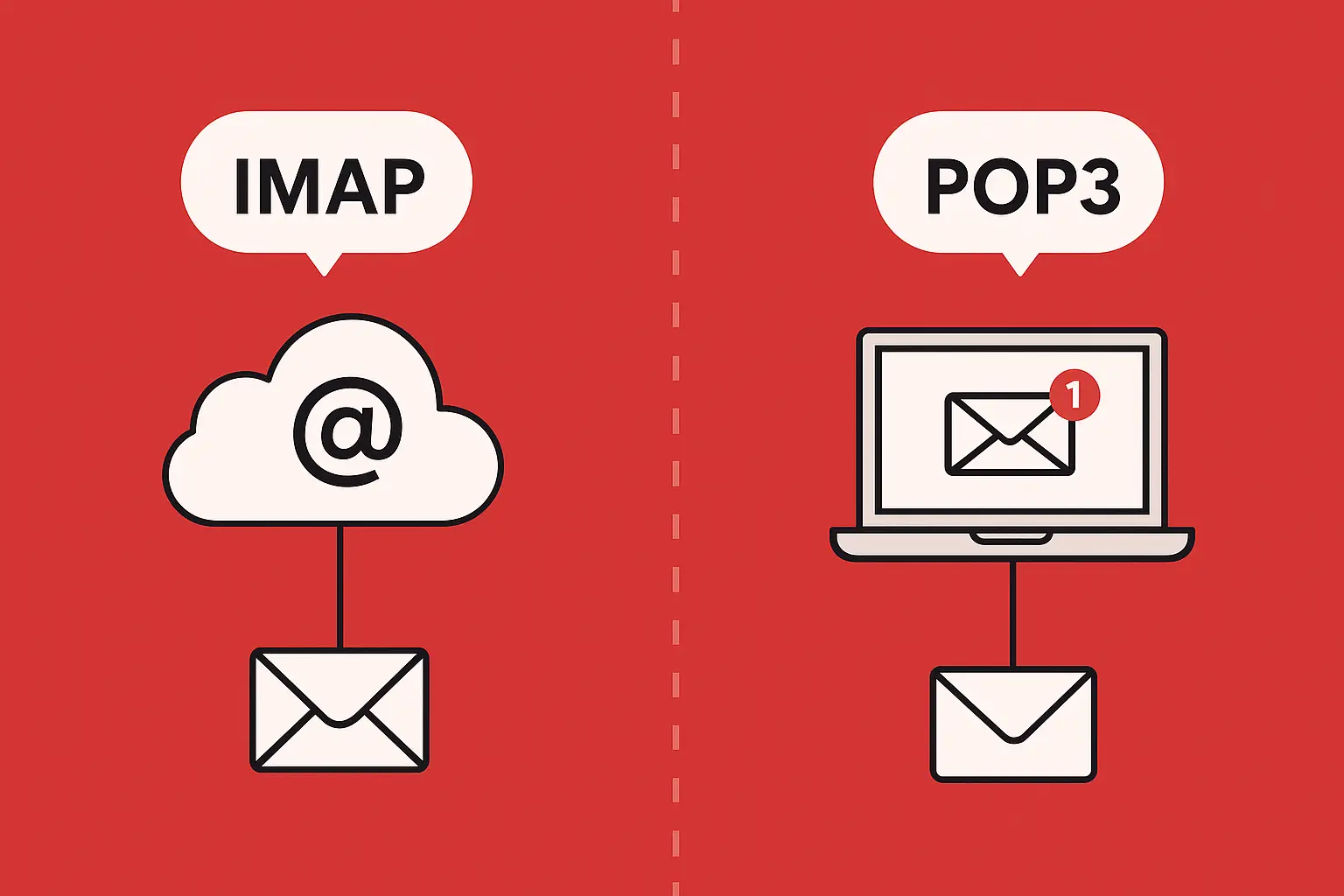Comparativa visual de IMAP y POP3 para configurar correo en Hispasys